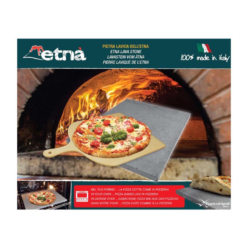 Pizzastein Lavagestein mit Holzschieber Verpackung